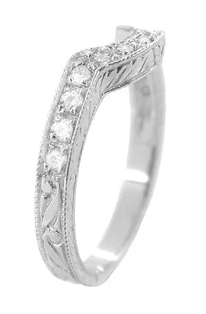 Art Deco Diamond Engraved Wheat Wedding Band in Platinum - Rounded Contoured