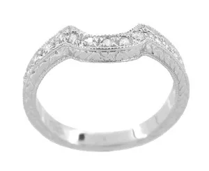 Art Deco Diamond Engraved Wheat Wedding Band in Platinum - Rounded Contoured