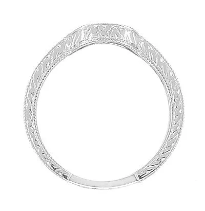 Art Deco Diamond Engraved Wheat Wedding Band in Platinum - Rounded Contoured