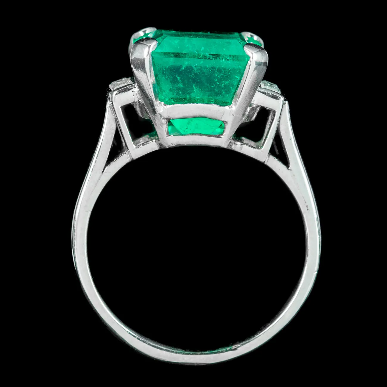 Art Deco Emerald Diamond Trilogy Ring 7.24ct Colombian Emerald With Cert