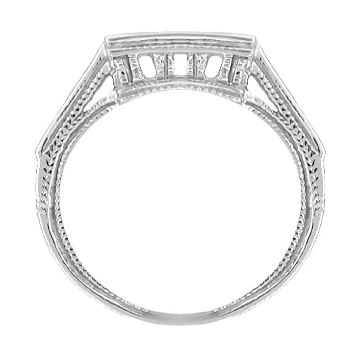 Art Deco Filigree Square Contoured Diamond Wedding Ring in Platinum