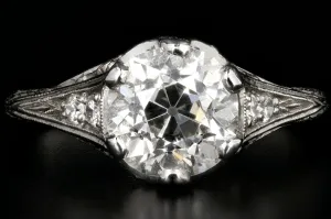 Art Deco Platinum 1.9 Carat Old European Cut Diamond Ring GIA Certified