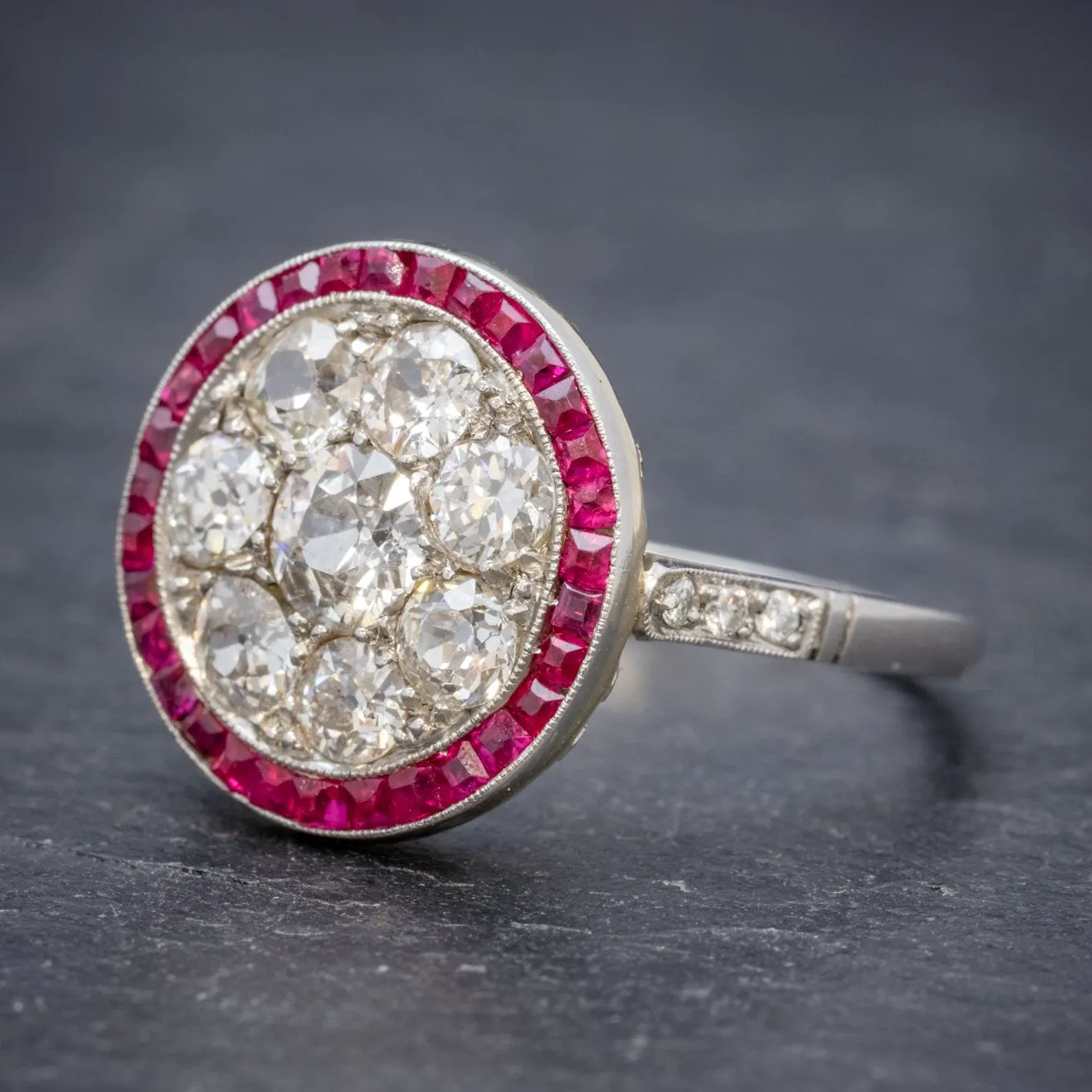 Art Deco Ruby Diamond Ring Platinum 1.80Ct Of Diamond Circa 1930