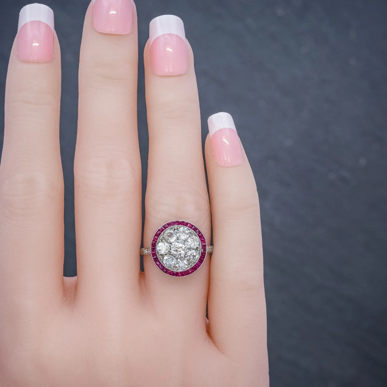 Art Deco Ruby Diamond Ring Platinum 1.80Ct Of Diamond Circa 1930