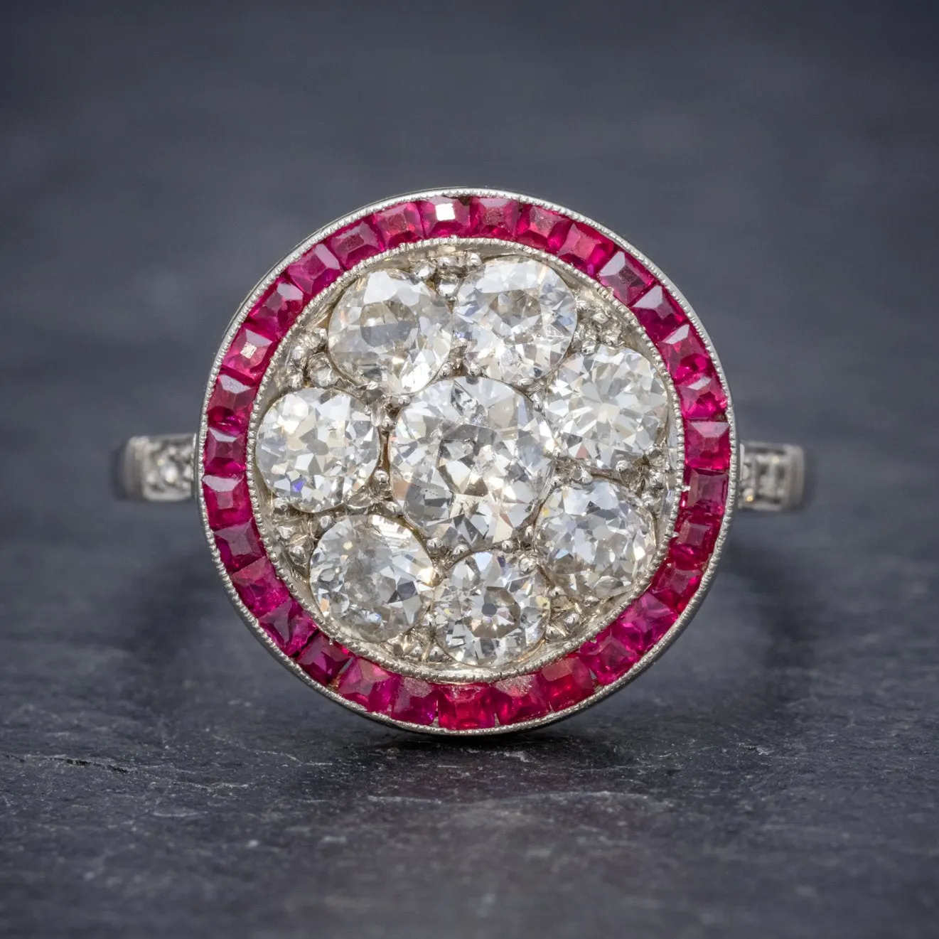 Art Deco Ruby Diamond Ring Platinum 1.80Ct Of Diamond Circa 1930