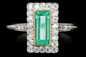 Art Deco Style Platinum .79 Carat Colombian Emerald & Diamond Ring