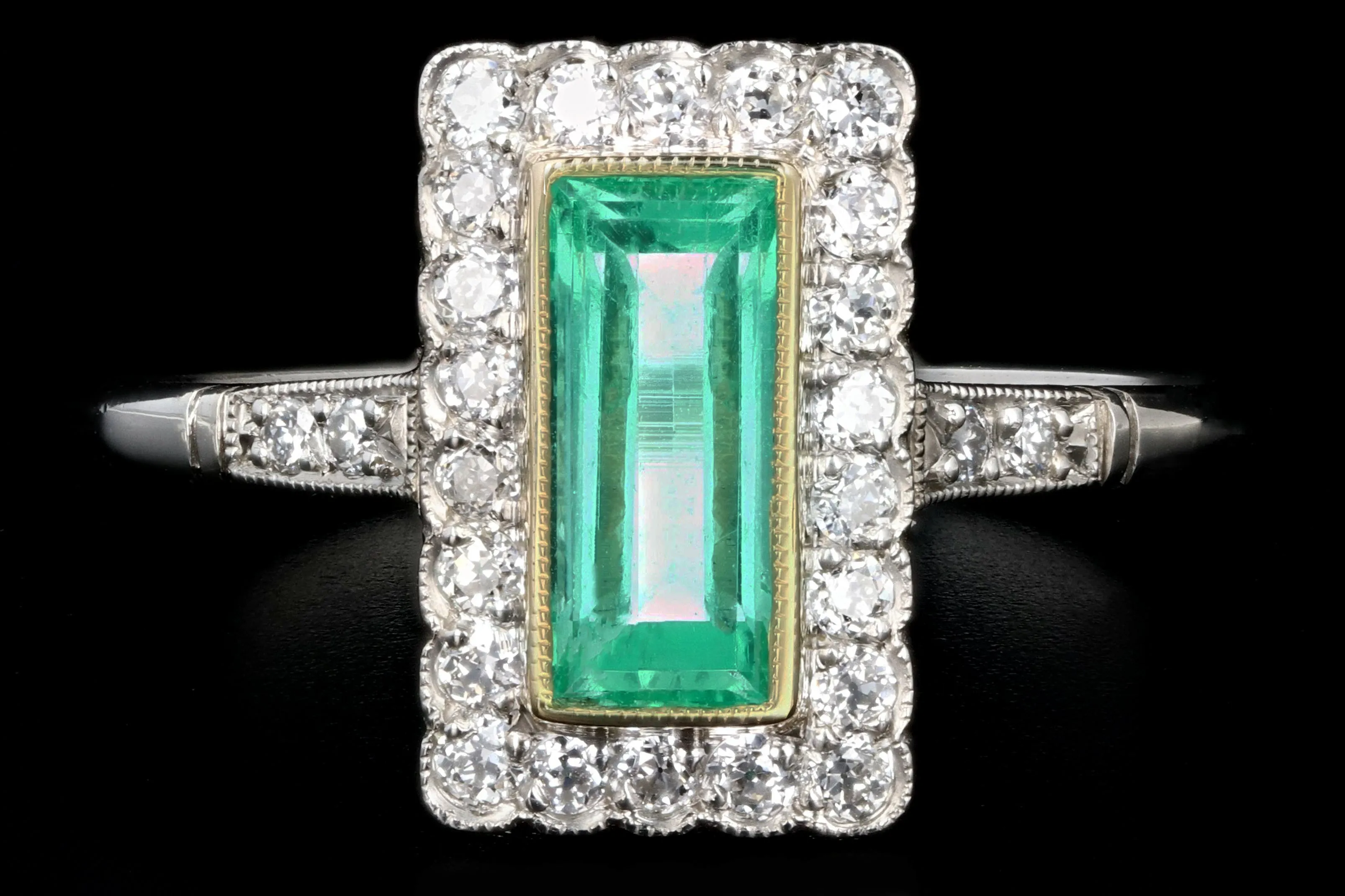 Art Deco Style Platinum .79 Carat Colombian Emerald & Diamond Ring