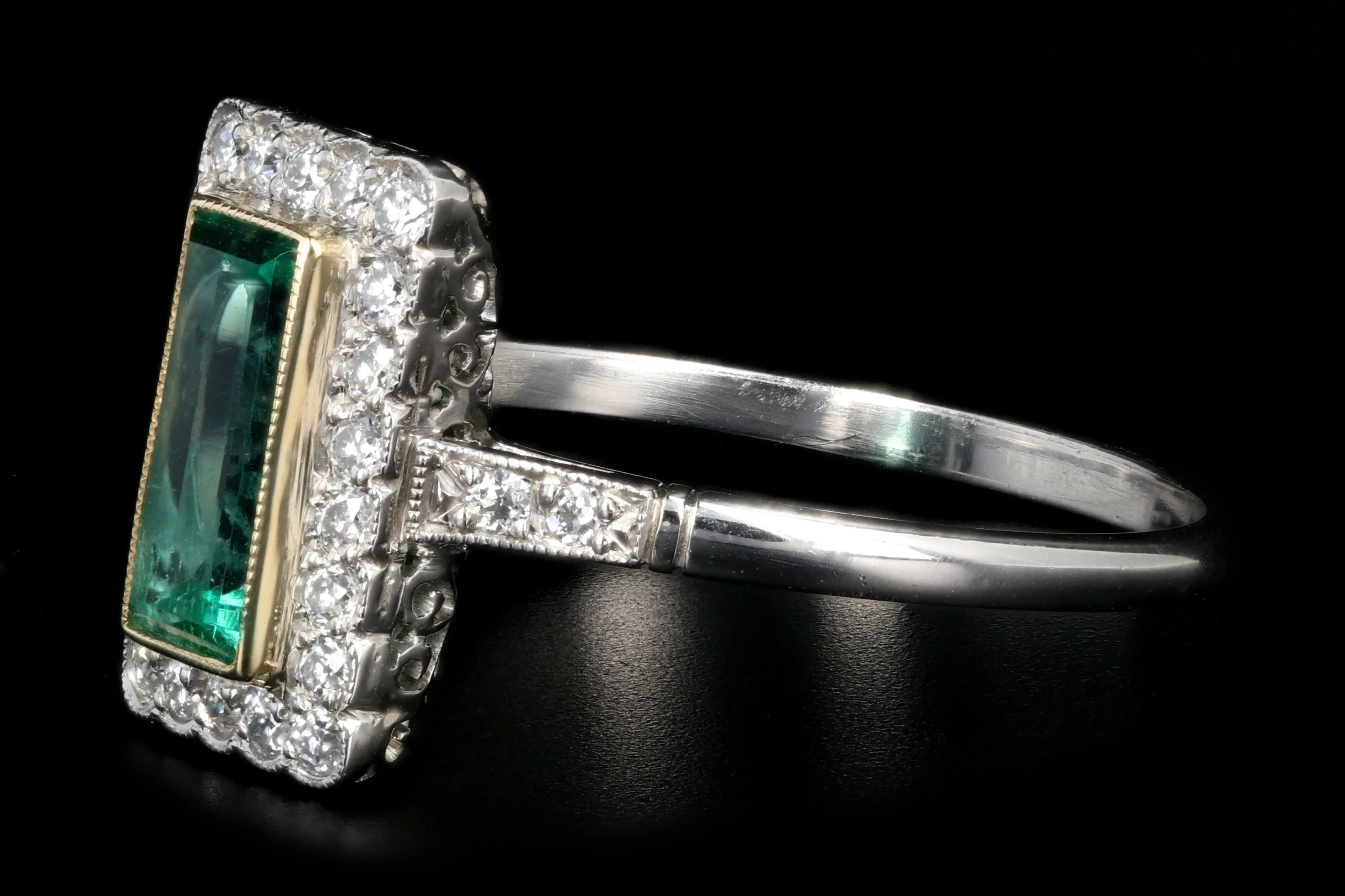 Art Deco Style Platinum .79 Carat Colombian Emerald & Diamond Ring