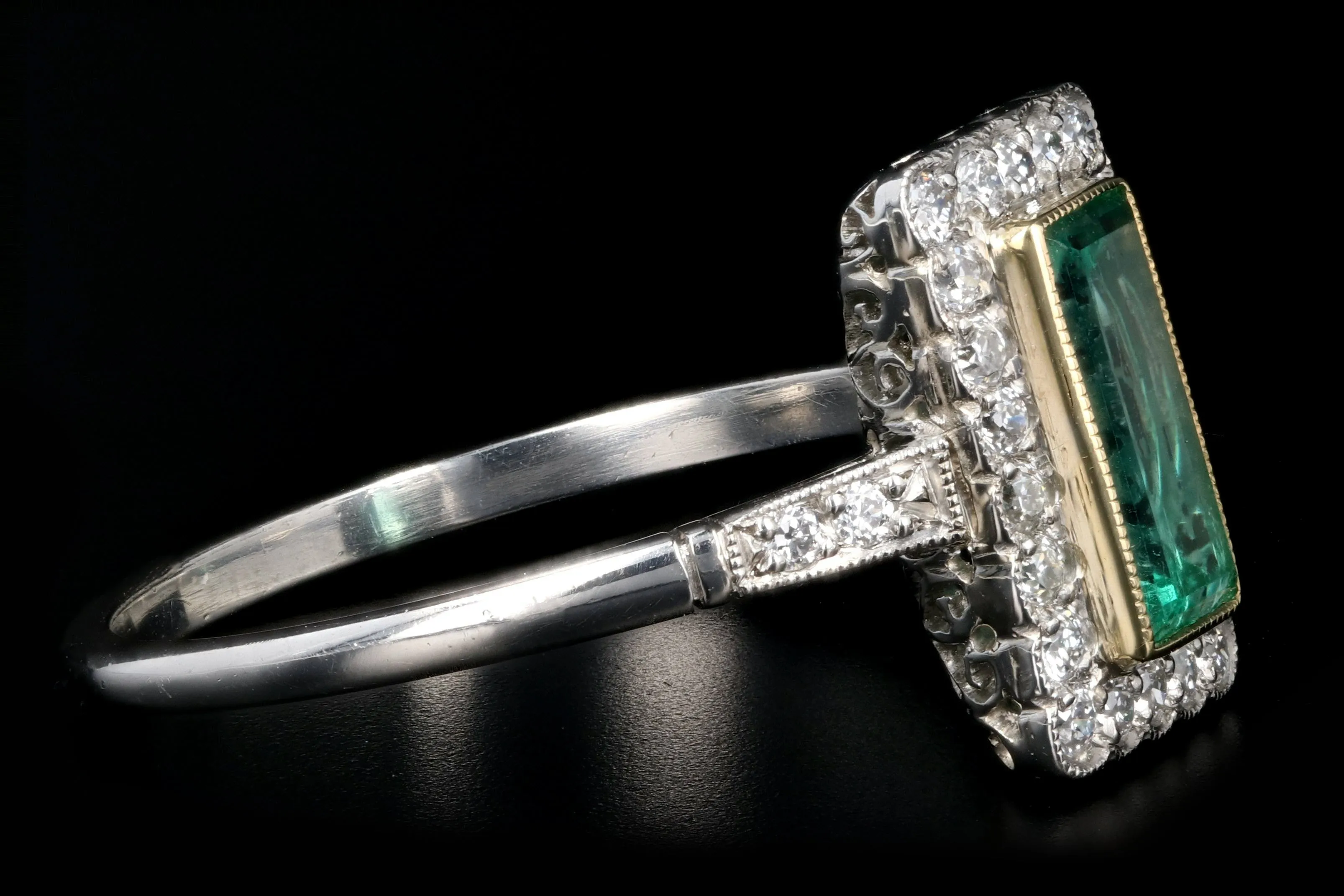 Art Deco Style Platinum .79 Carat Colombian Emerald & Diamond Ring