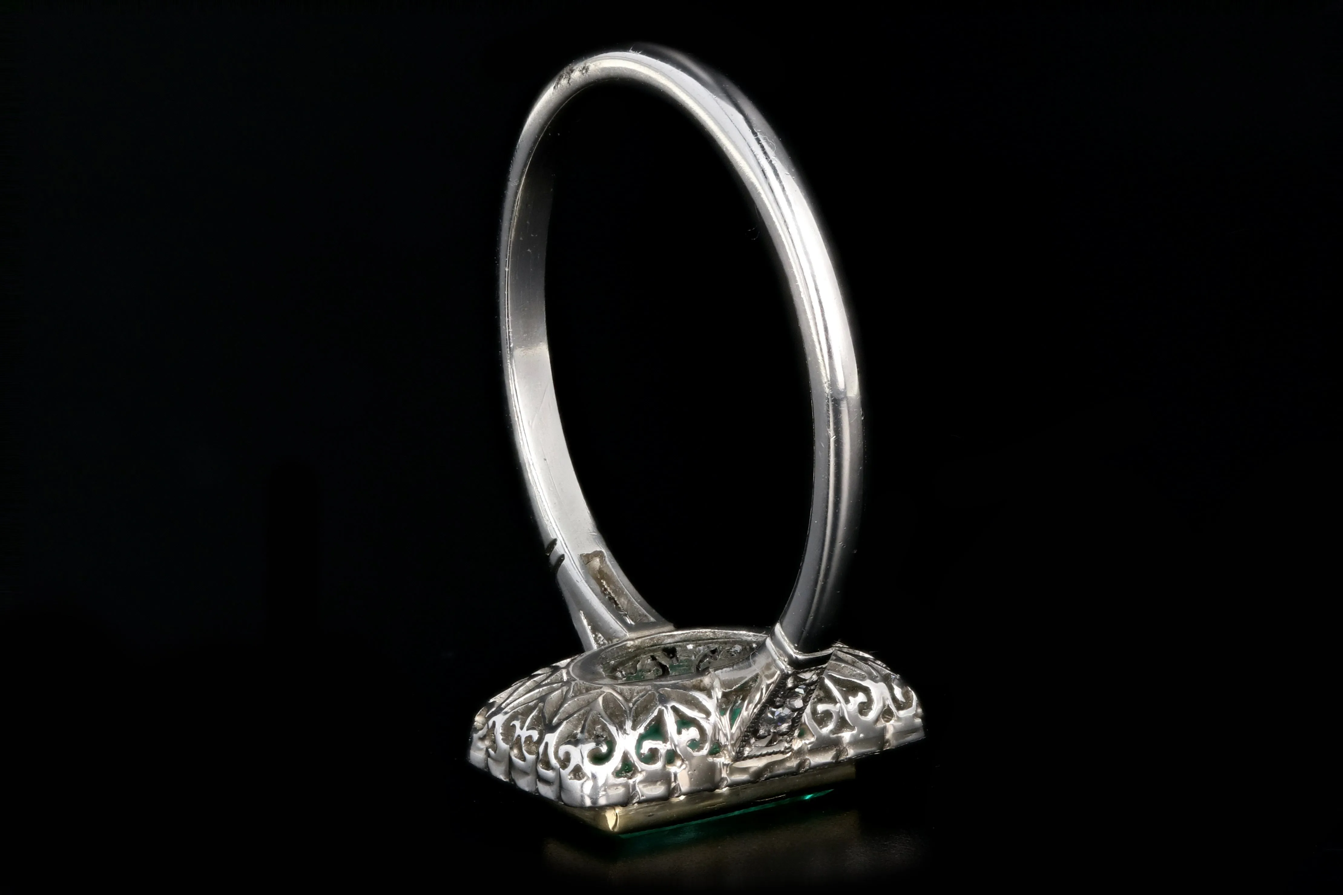Art Deco Style Platinum .79 Carat Colombian Emerald & Diamond Ring