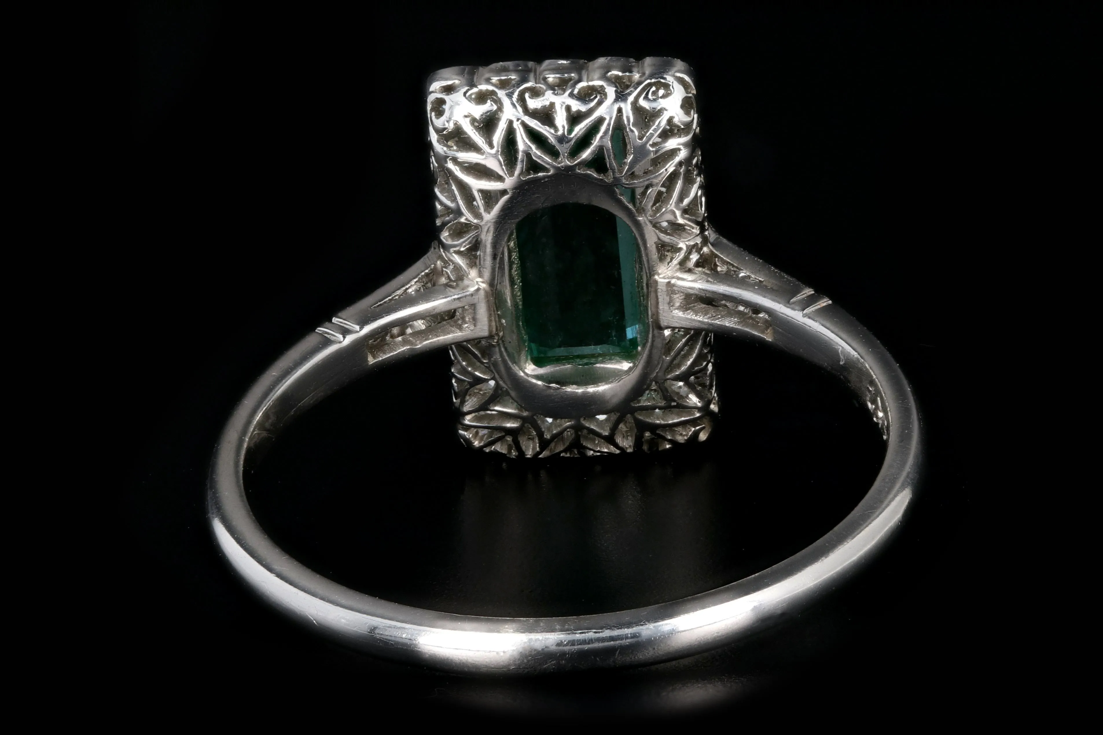 Art Deco Style Platinum .79 Carat Colombian Emerald & Diamond Ring