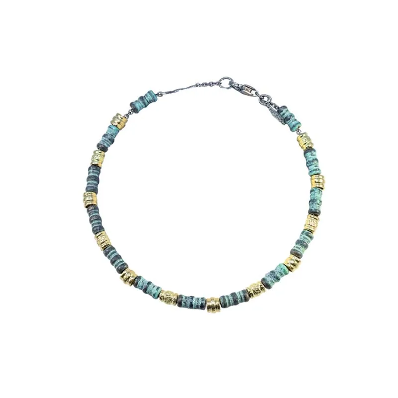 Artifact Pebble Teal Patina Gold Component Chain Bracelet