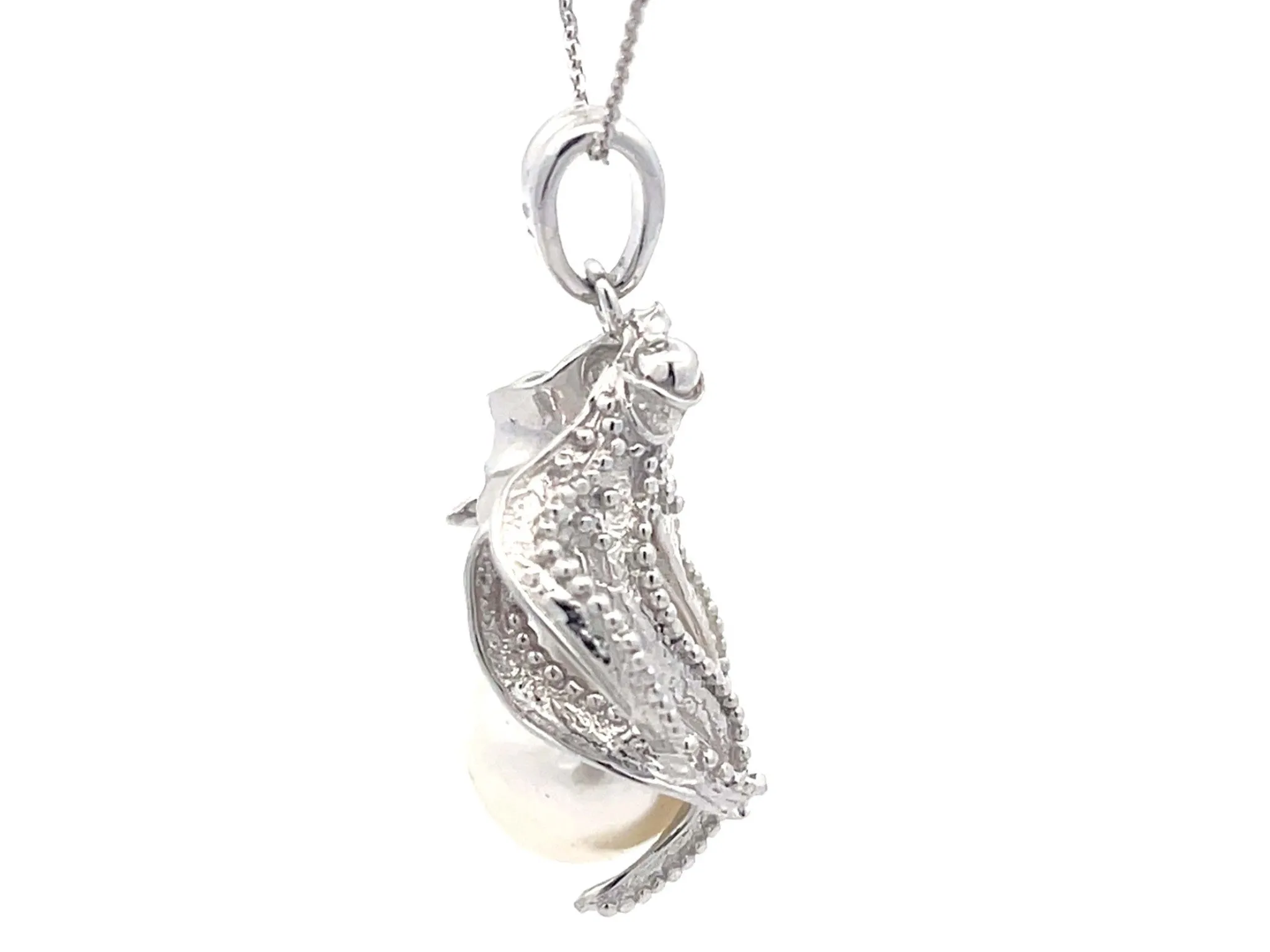 Assor Gioielli Octopus Baroque Pearl Pendant on Chain in 18k White Gold