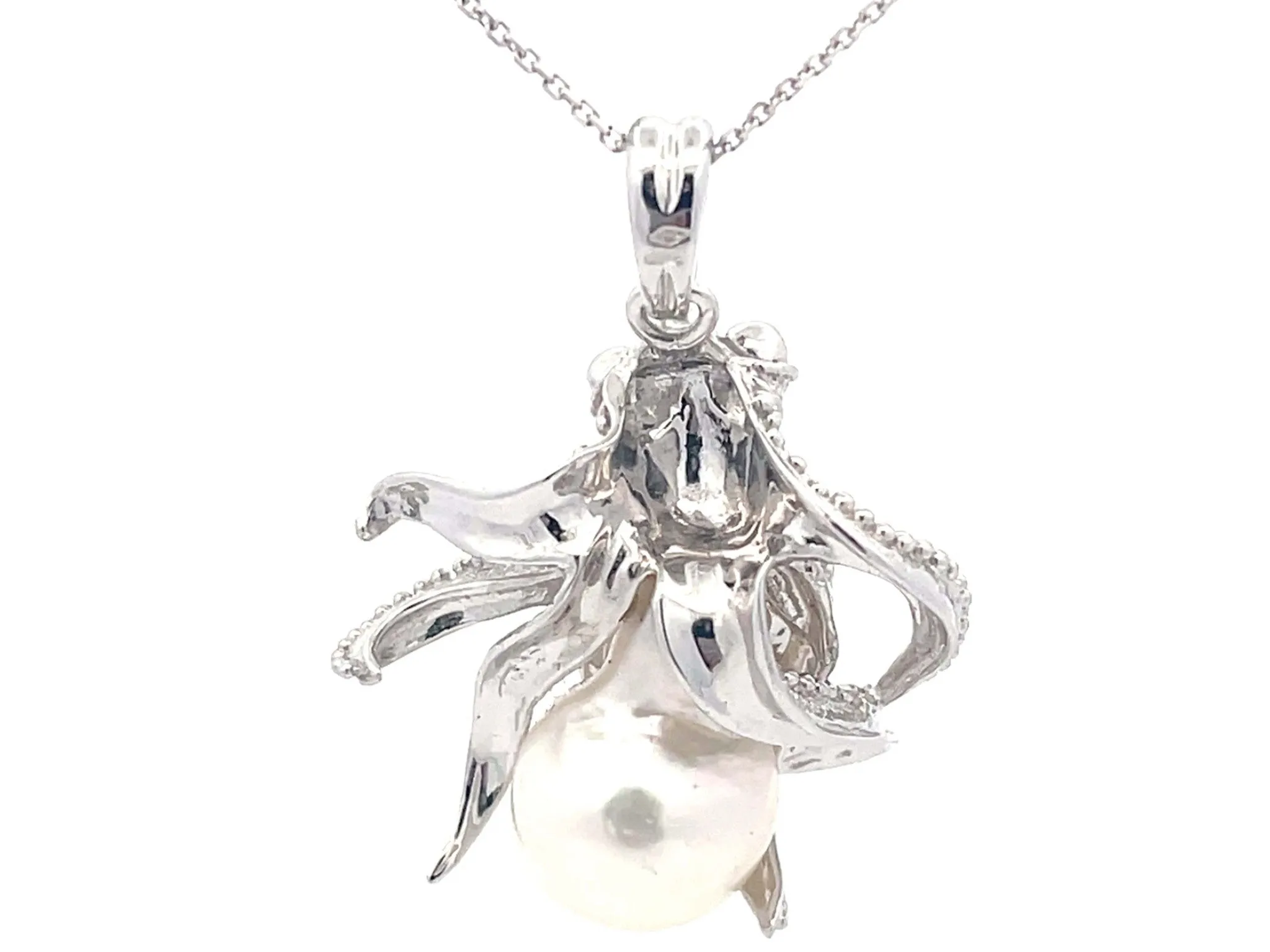 Assor Gioielli Octopus Baroque Pearl Pendant on Chain in 18k White Gold