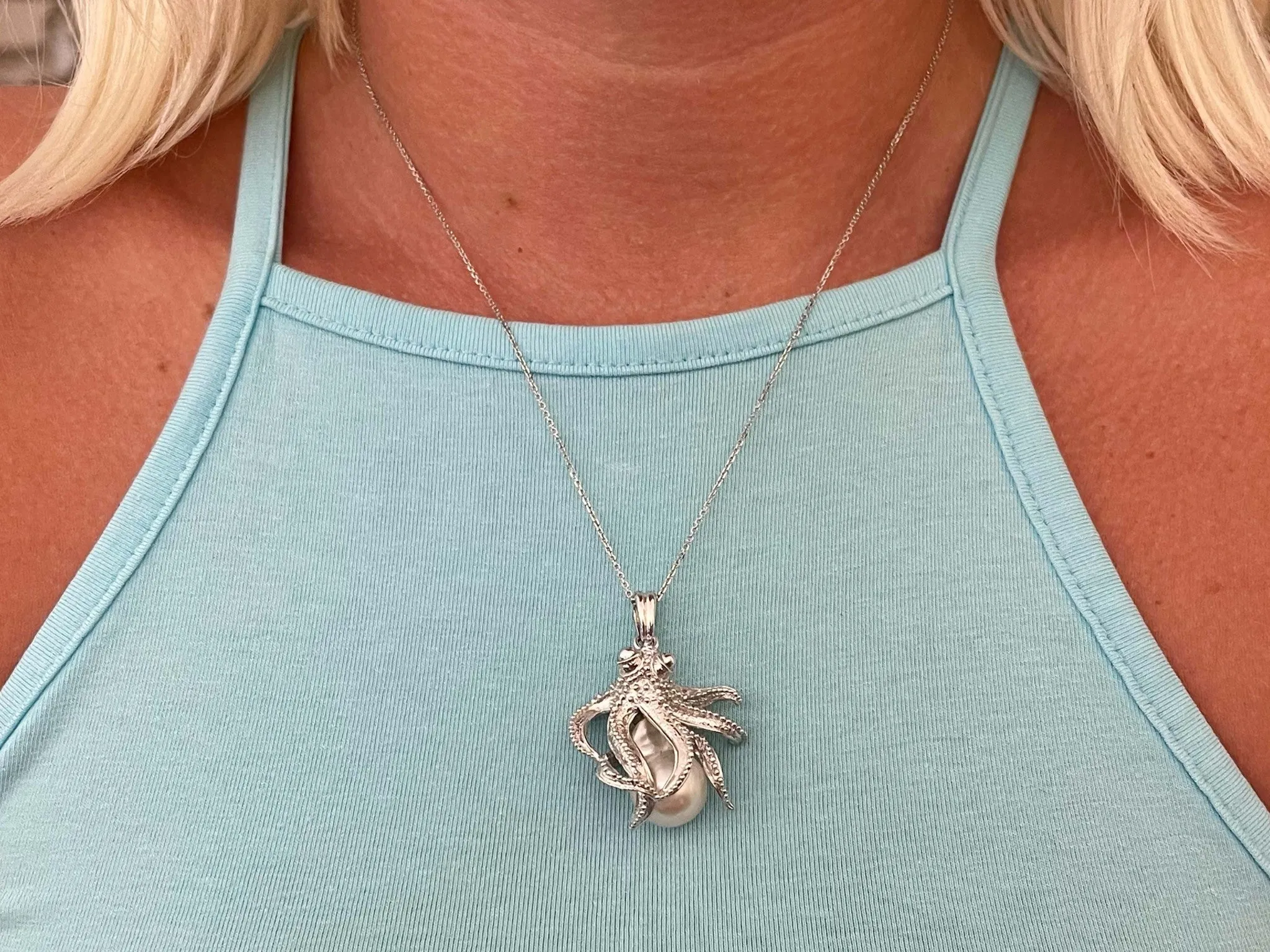 Assor Gioielli Octopus Baroque Pearl Pendant on Chain in 18k White Gold