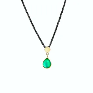 Athena gold drop necklace with green Onyx