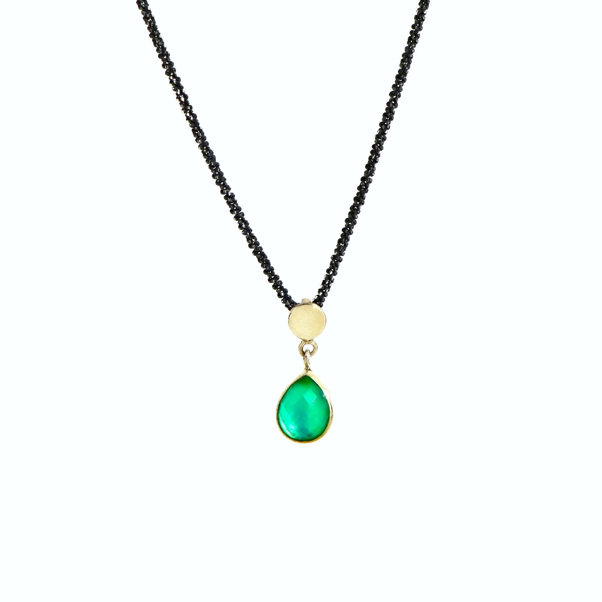 Athena gold drop necklace with green Onyx