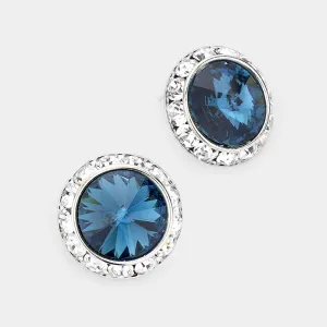 Austrian Navy Crystal Round Stud Earrings | 3/4" | 122925