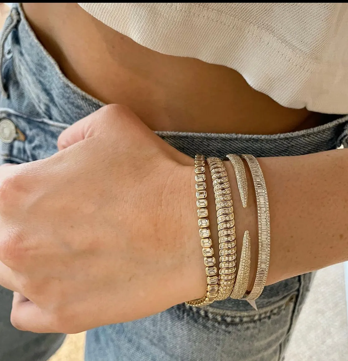 Baguette Diamond Lined Bangle