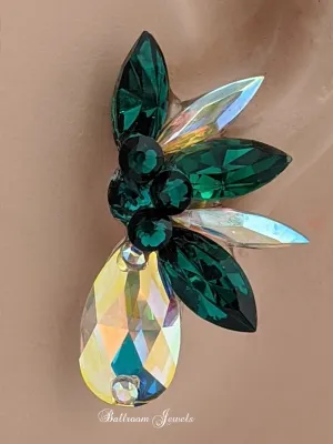 Ballroom Crystal Pear spray earring in Emerald green