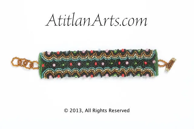 Beaded Wavy Bracelet, 1.5" wide, green