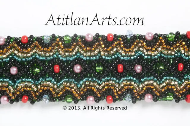 Beaded Wavy Bracelet, 1.5" wide, green