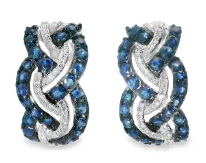 Beautiful 14K White Gold Diamond Sapphire Huggie Braided Earrings