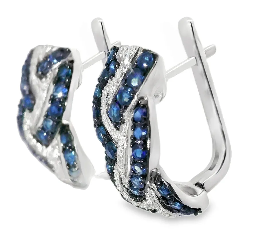 Beautiful 14K White Gold Diamond Sapphire Huggie Braided Earrings