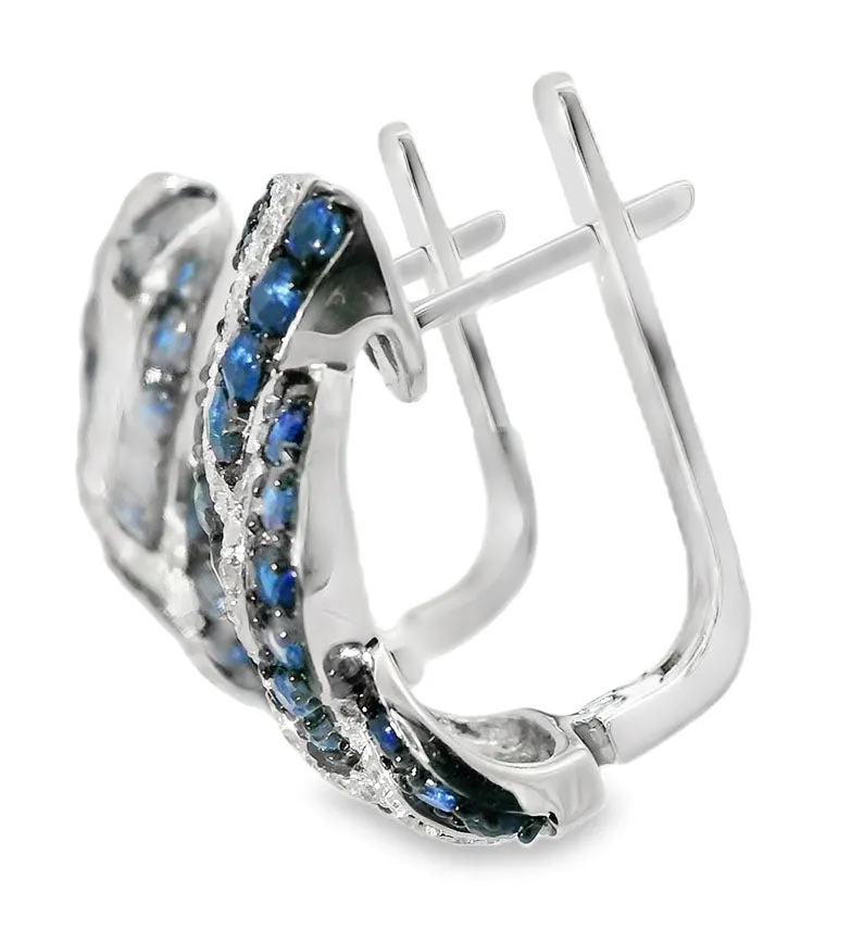 Beautiful 14K White Gold Diamond Sapphire Huggie Braided Earrings