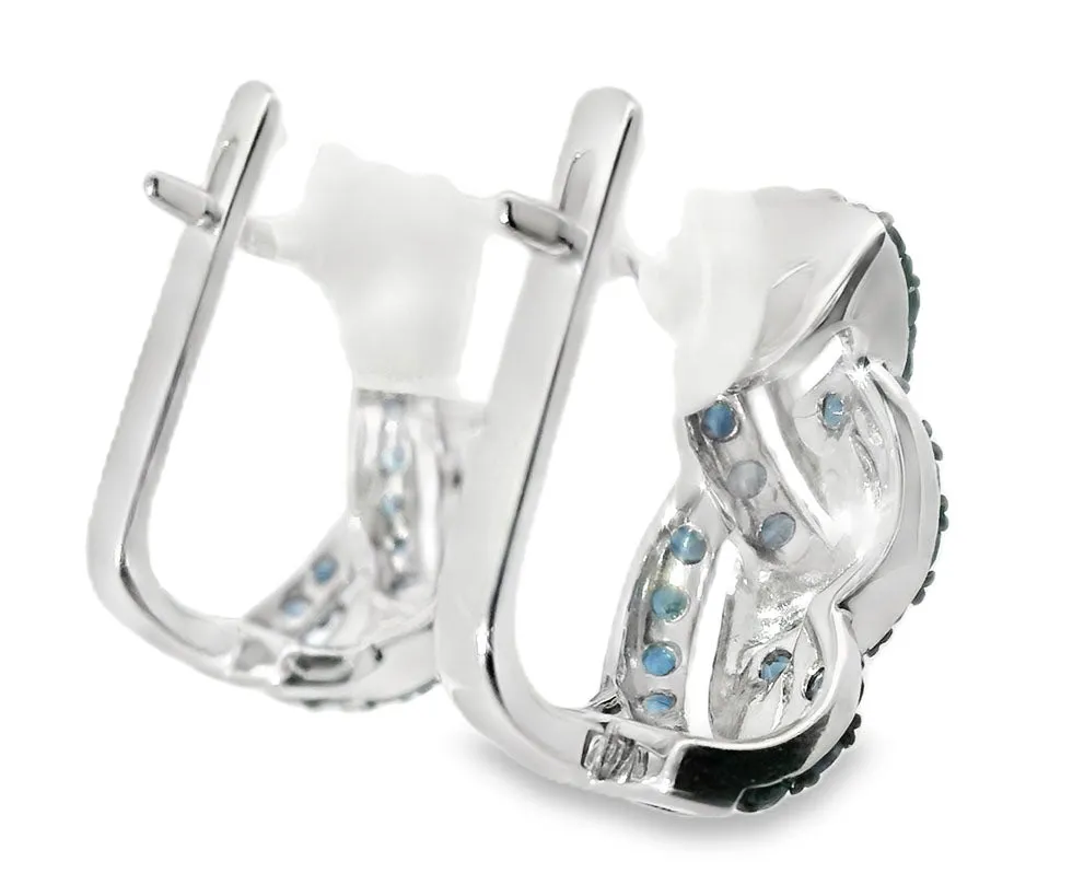 Beautiful 14K White Gold Diamond Sapphire Huggie Braided Earrings