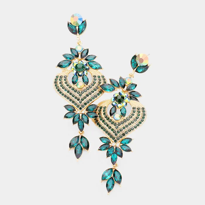 Beautiful Floral Vine Teardrop Crystal Earrings, New