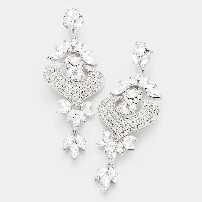 Beautiful Floral Vine Teardrop Crystal Earrings, New