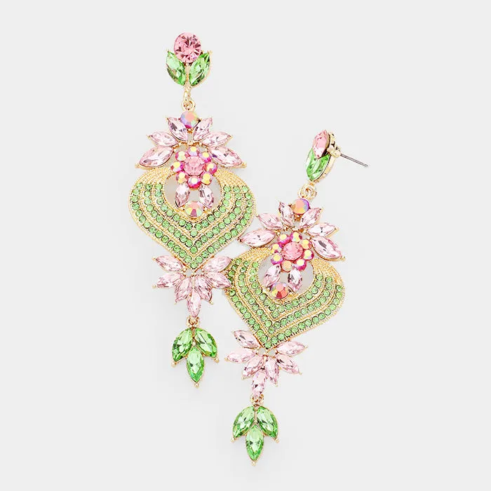 Beautiful Floral Vine Teardrop Crystal Earrings, New