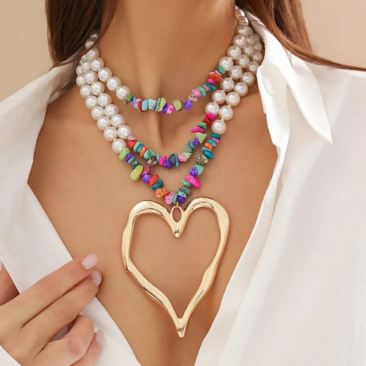 Big Heart Pendant Choker Necklace, Boho Jewelry Steampunk Jewelry, Unique Jewelry