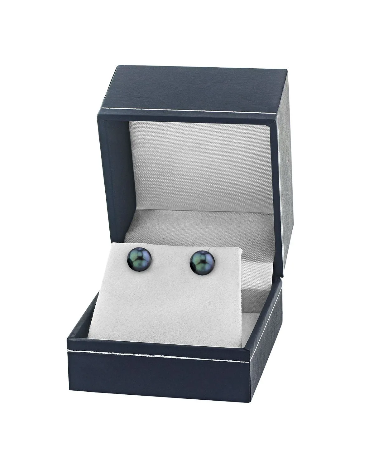 Black Akoya Round Pearl Stud Earrings, 7.5-8.0mm