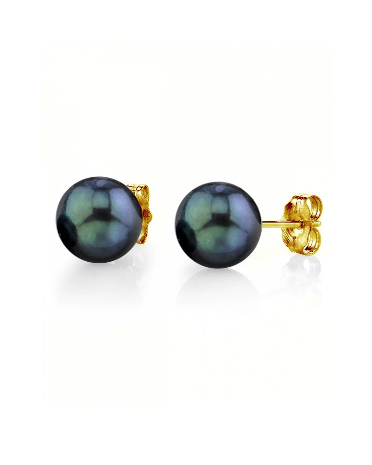 Black Akoya Round Pearl Stud Earrings, 7.5-8.0mm