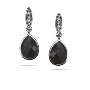 BLACK AND WHITE CRYSTAL TEARDROP  EARRINGS #306BK3301 (5A3/3C1/6E1)