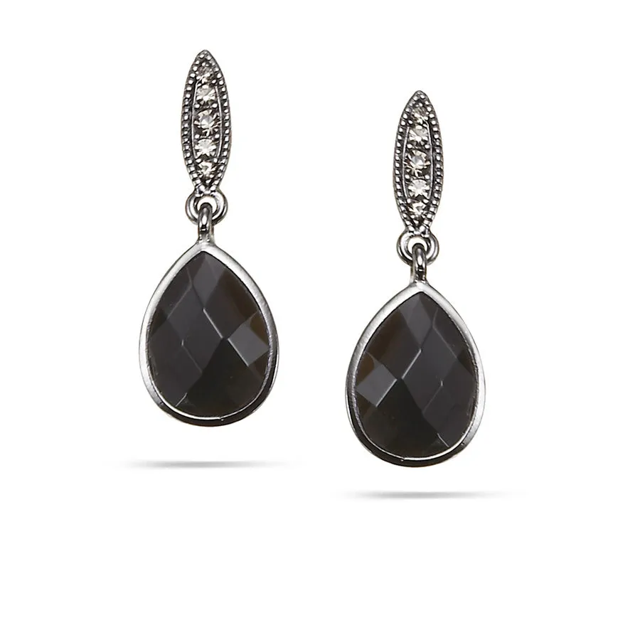 BLACK AND WHITE CRYSTAL TEARDROP  EARRINGS #306BK3301 (5A3/3C1/6E1)