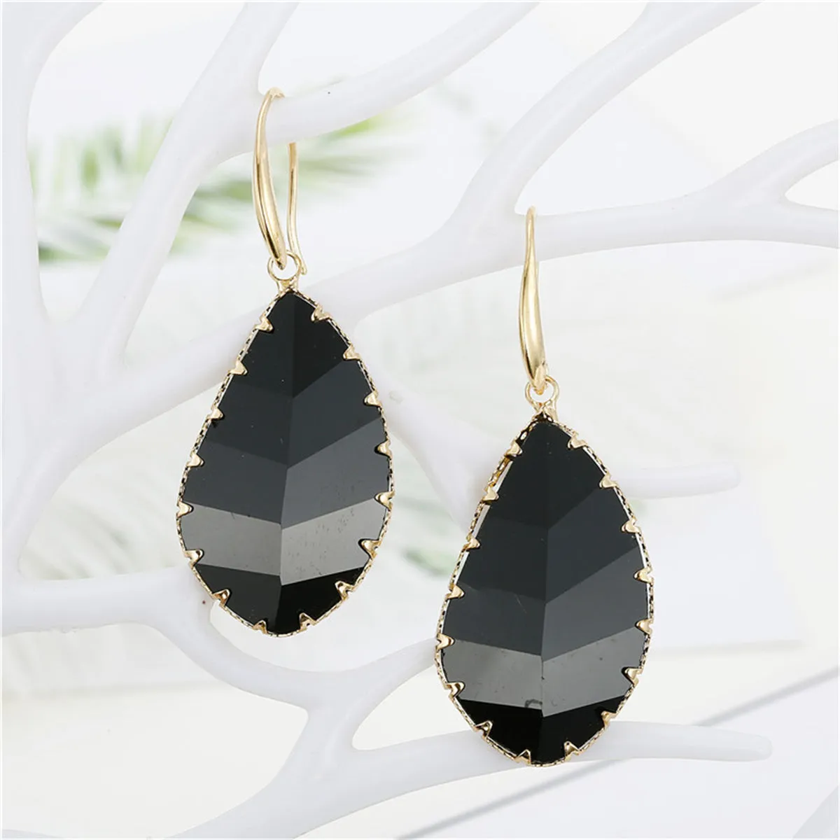 Black Crystal & 18K Gold-Plated Drop Earrings