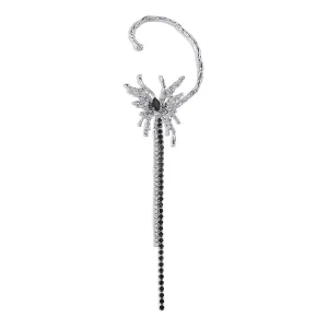 Black Crystal & Cubic Zirconia Butterfly Tassel Ear Cuff