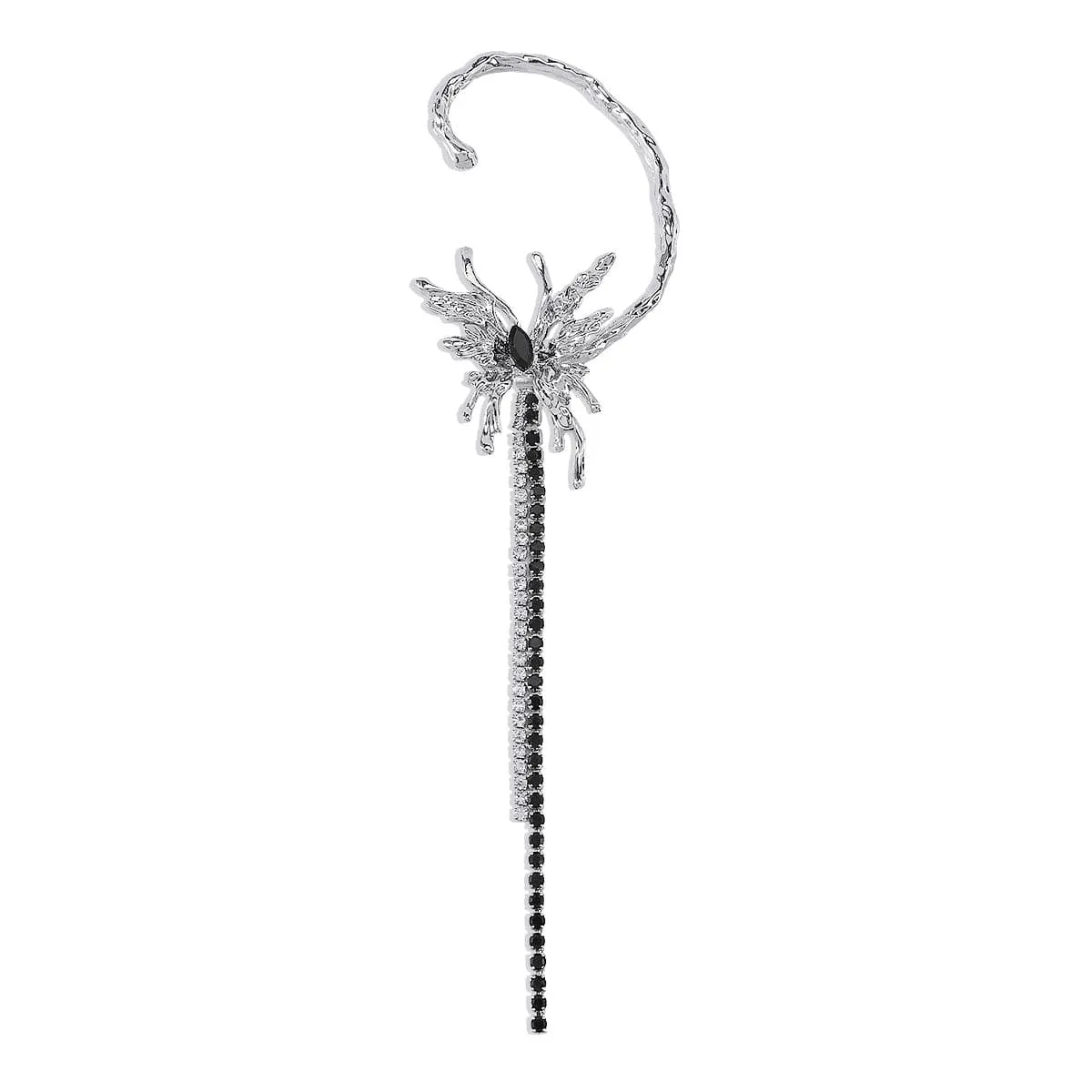 Black Crystal & Cubic Zirconia Butterfly Tassel Ear Cuff