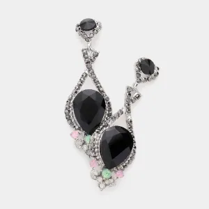 Black Crystal Rhinestone and Teardrop Pageant Earrings | Prom Earrings |  193073