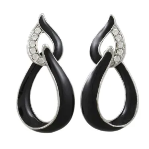 Black Enamel and Clear Crystals Open Teardrops Earring - REE903