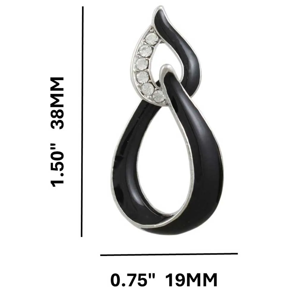 Black Enamel and Clear Crystals Open Teardrops Earring - REE903