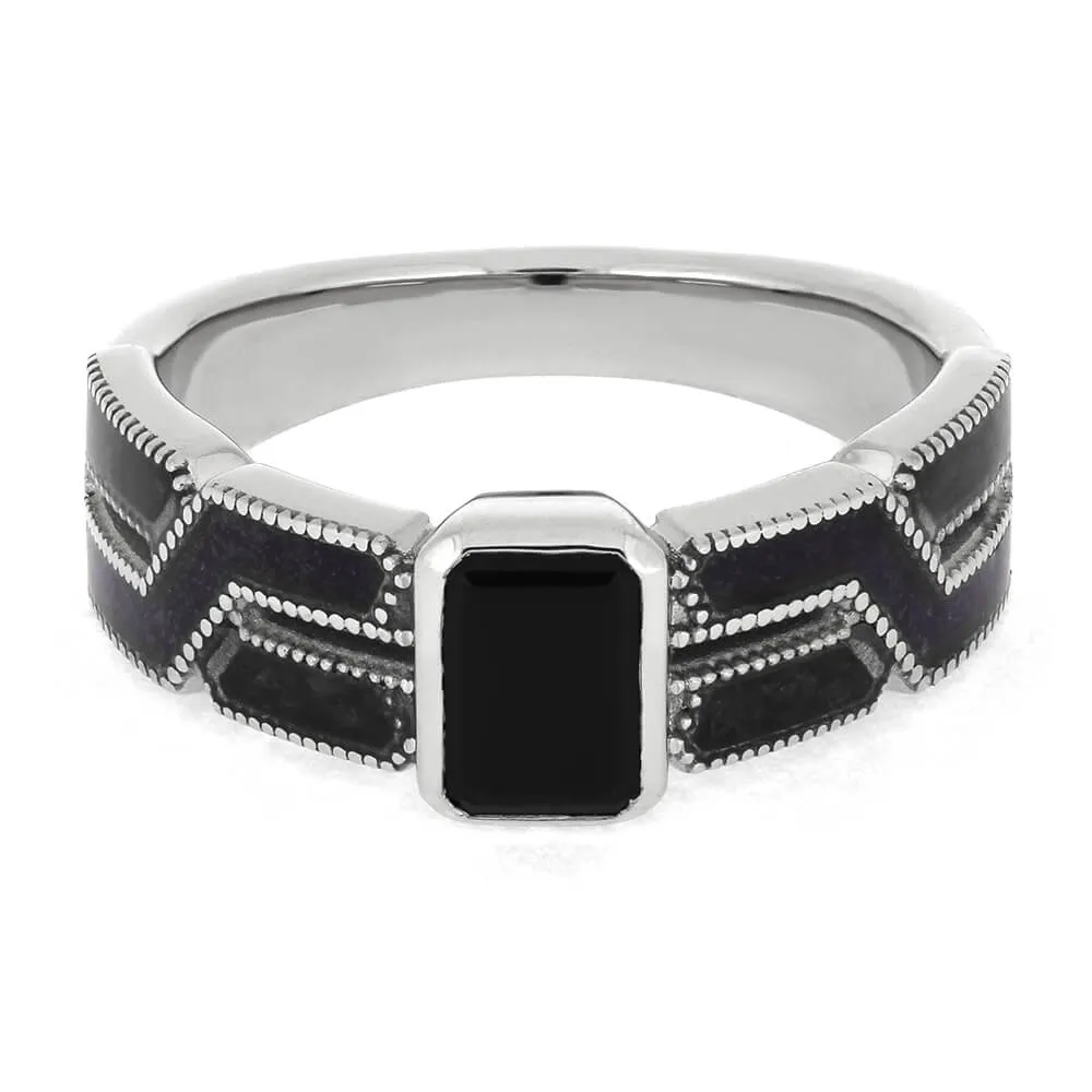 Black Engagement Ring with Onyx and Amethyst