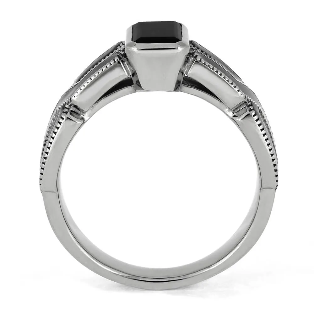Black Engagement Ring with Onyx and Amethyst