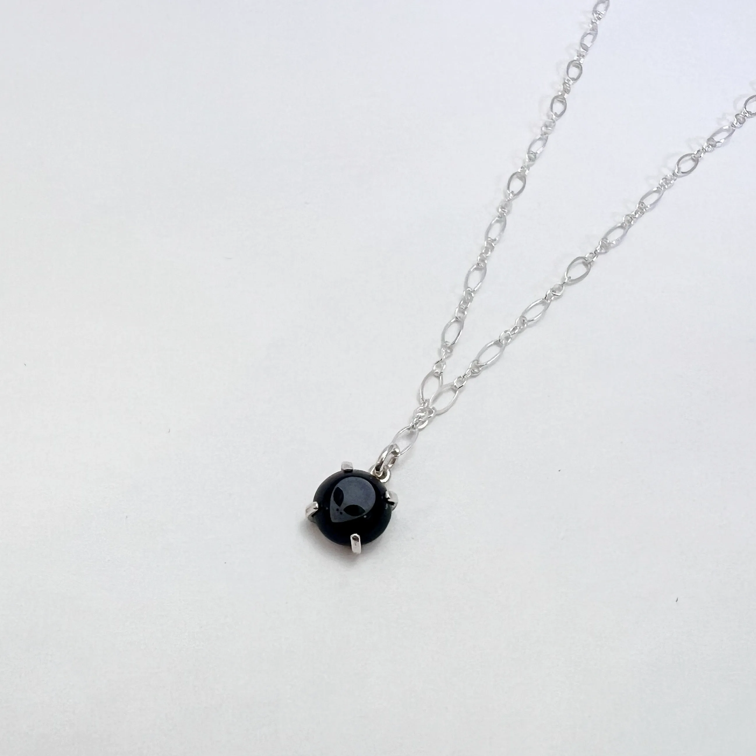 Black Onyx Alien Gemstone Necklace in Sterling Silver / Ready to Ship