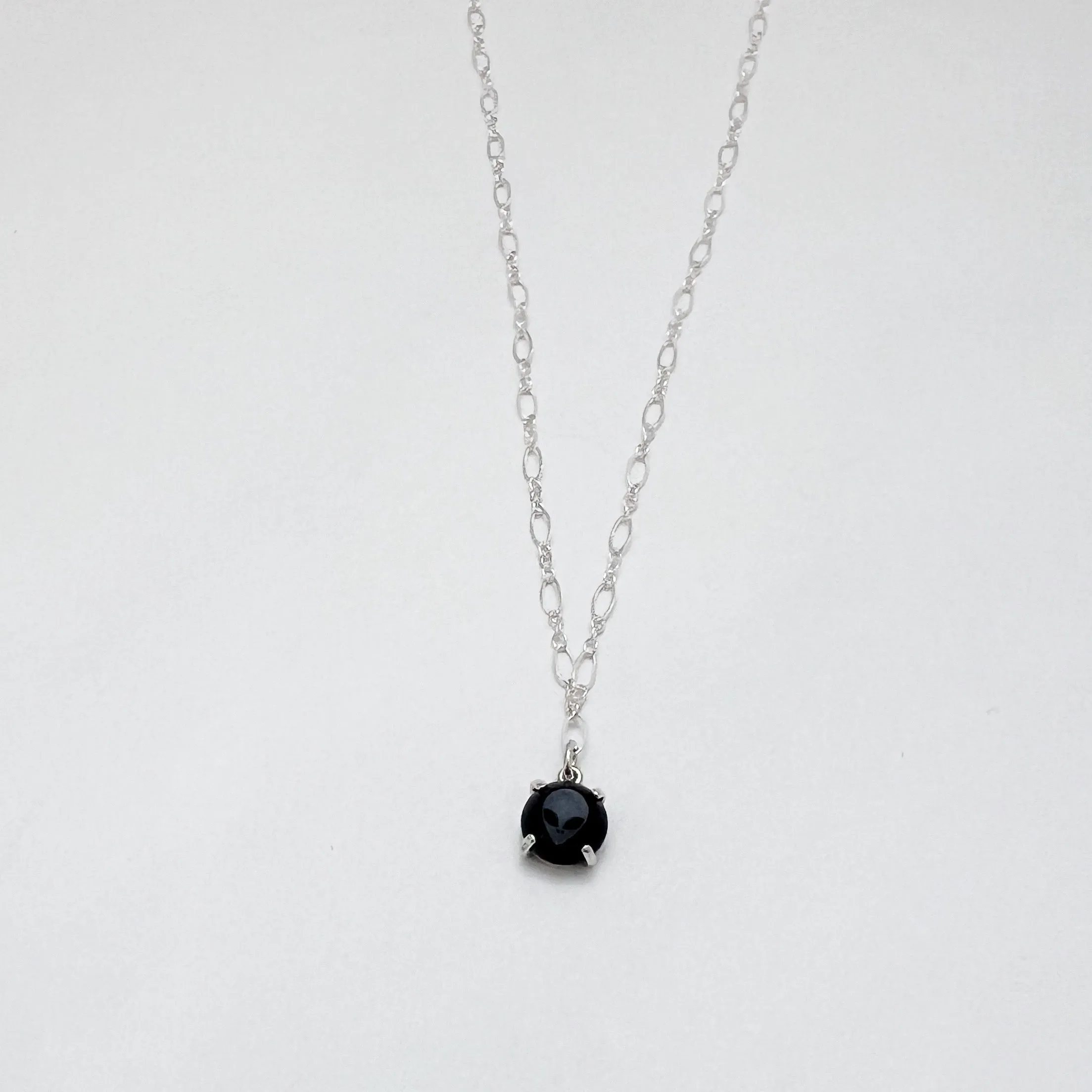 Black Onyx Alien Gemstone Necklace in Sterling Silver / Ready to Ship