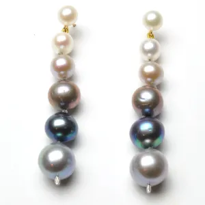 Black Silver and White Pearl Graduated Drop Earrings