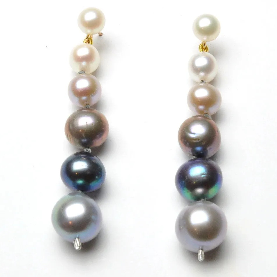 Black Silver and White Pearl Graduated Drop Earrings